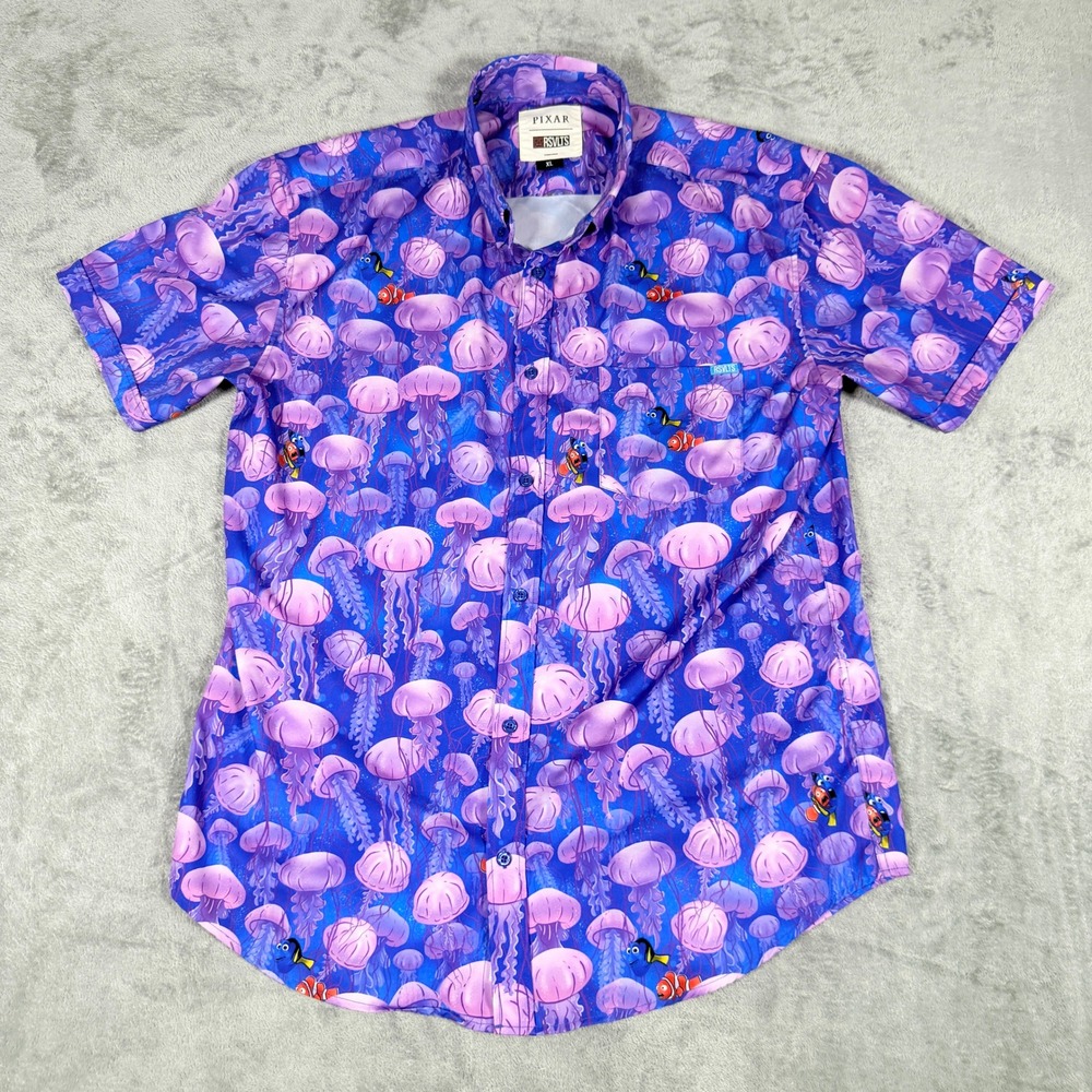 RSVLTS Mens XL Finding Nemo Jellyfish Forest KUNUFLEX Short Sleeve Shirt Pixar